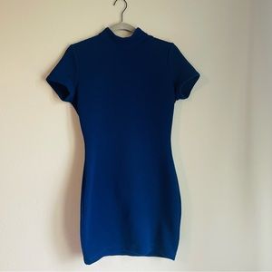 Blue Ribbed Bodycon Dress
